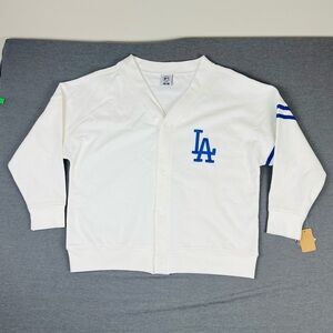 Los Angeles Dodgers White Fleece Cardigan Blue Accents